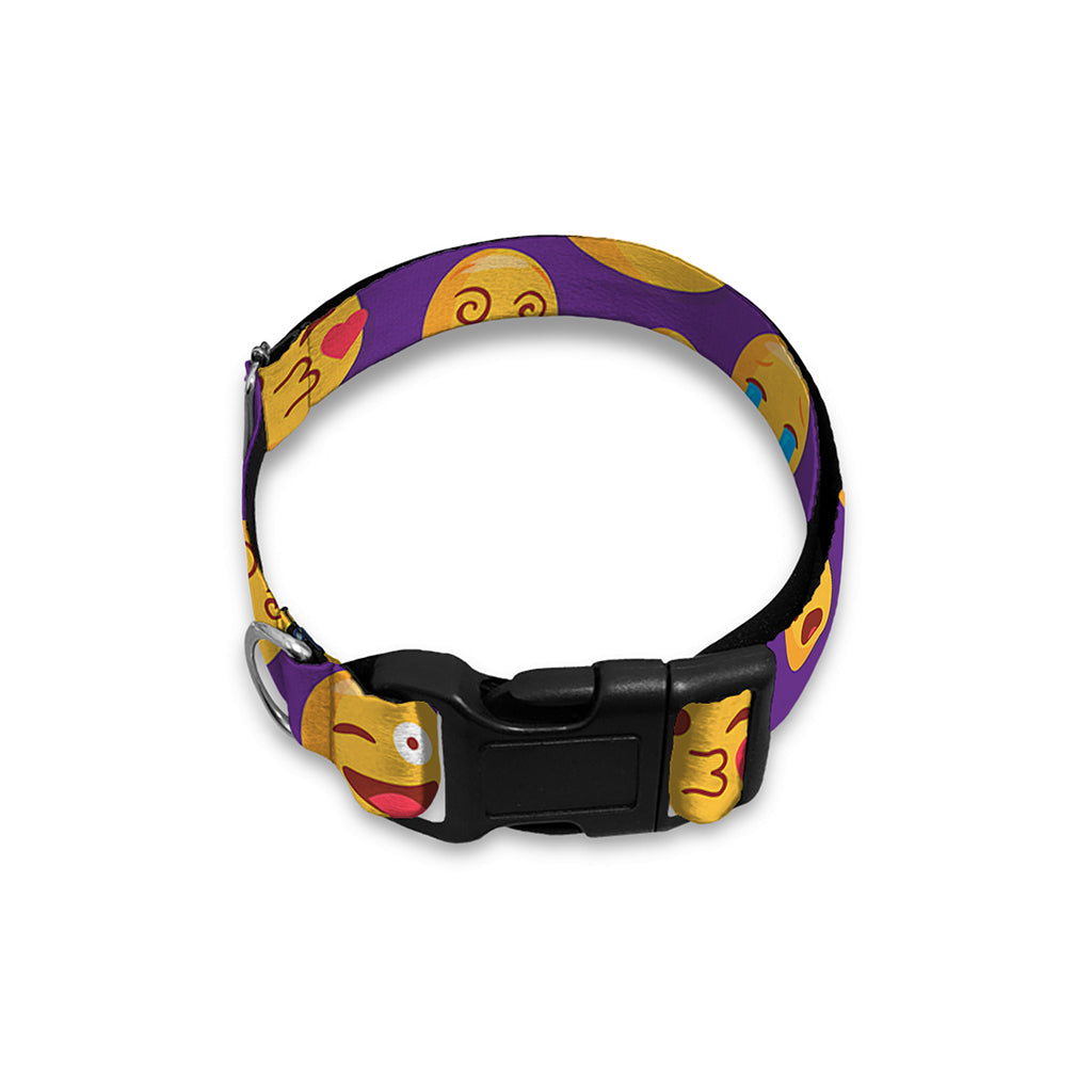 Purple Emoji Pattern Print Dog Collar