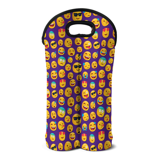 Purple Emoji Pattern Print Double Neoprene Wine Tote