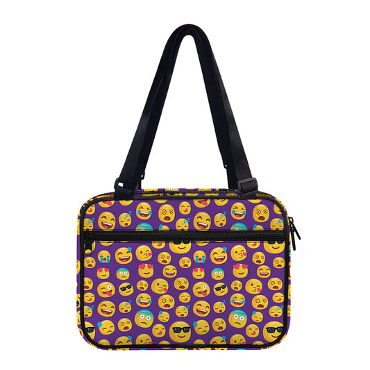 Purple Emoji Pattern Print Double Strap Bible Bag