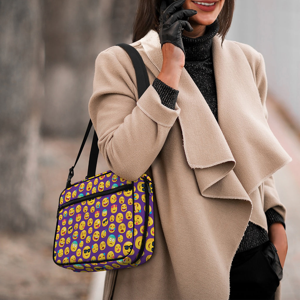 Purple Emoji Pattern Print Double Strap Bible Bag