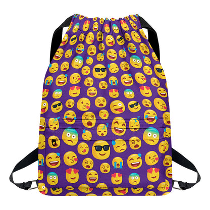 Purple Emoji Pattern Print Drawstring Backpack