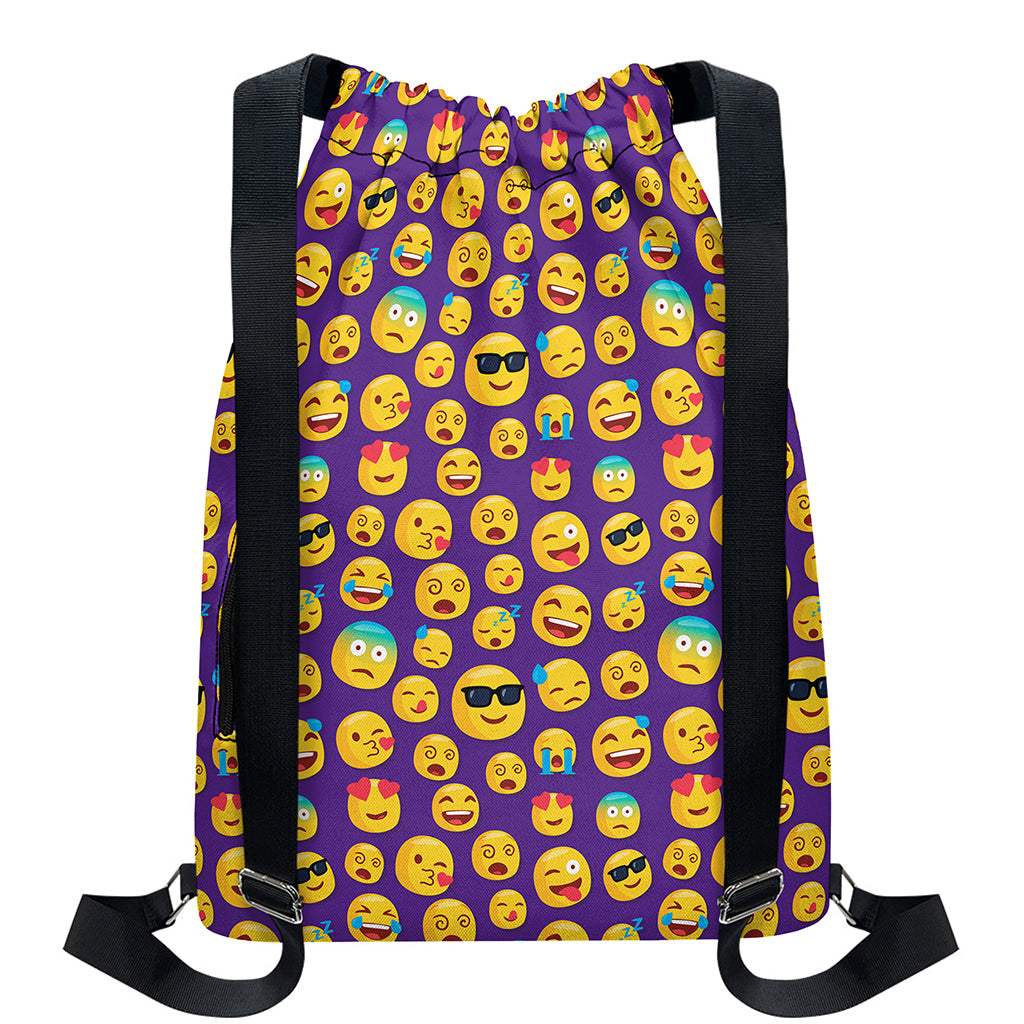 Purple Emoji Pattern Print Drawstring Backpack