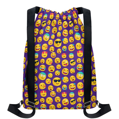 Purple Emoji Pattern Print Drawstring Backpack