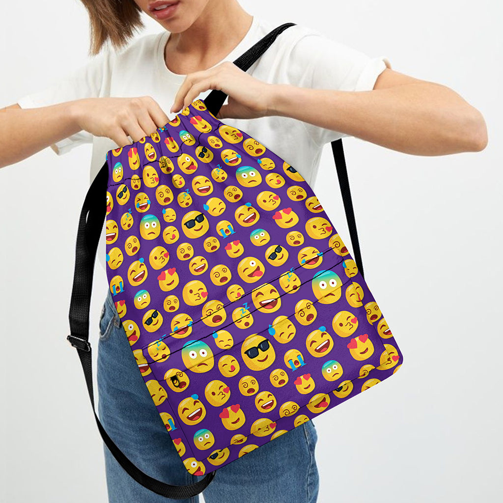 Purple Emoji Pattern Print Drawstring Backpack