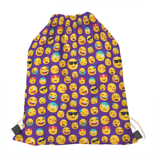 Purple Emoji Pattern Print Drawstring Bag