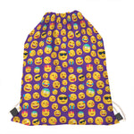 Purple Emoji Pattern Print Drawstring Bag