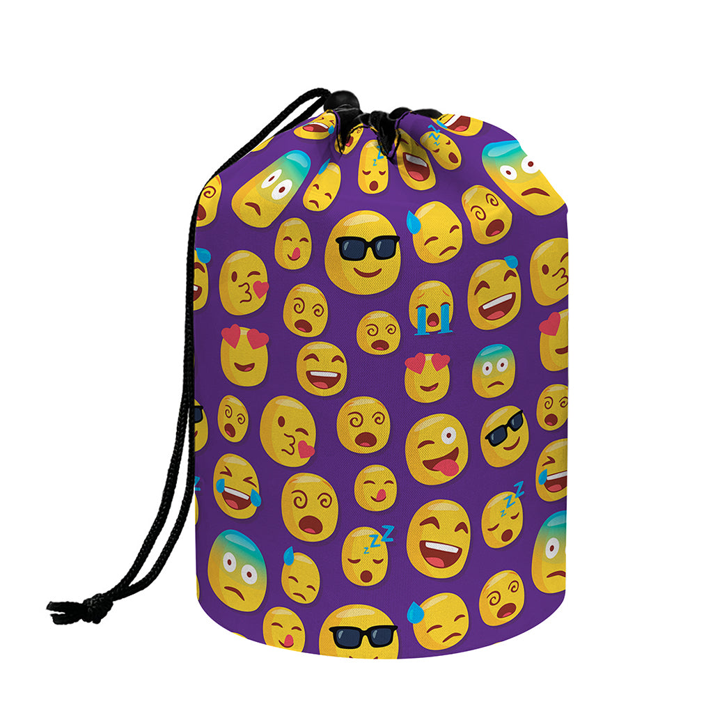 Purple Emoji Pattern Print Drawstring Makeup Bag
