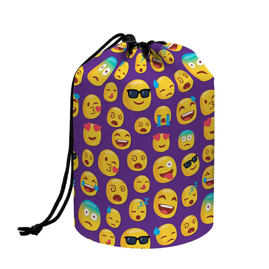 Purple Emoji Pattern Print Drawstring Makeup Bag