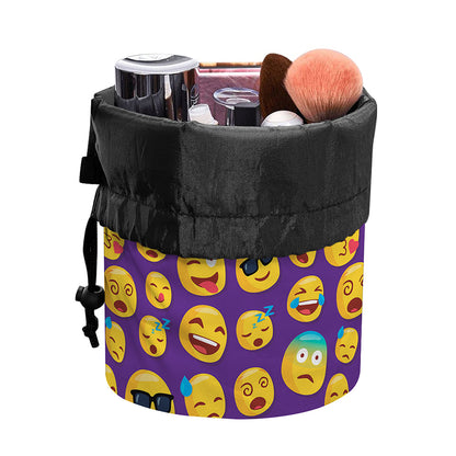 Purple Emoji Pattern Print Drawstring Makeup Bag