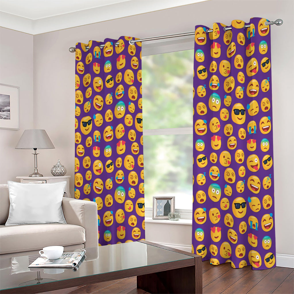 Purple Emoji Pattern Print Extra Wide Grommet Curtains