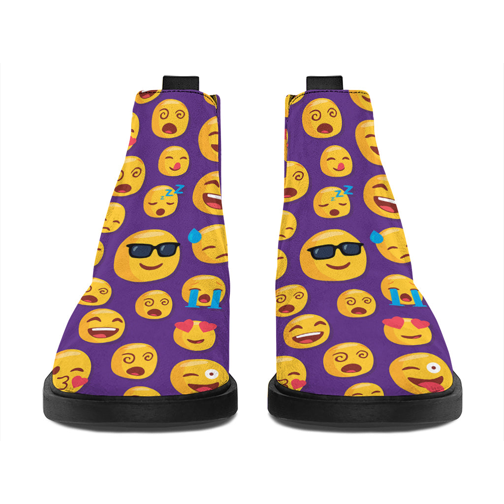 Purple Emoji Pattern Print Flat Ankle Boots