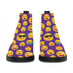 Purple Emoji Pattern Print Flat Ankle Boots