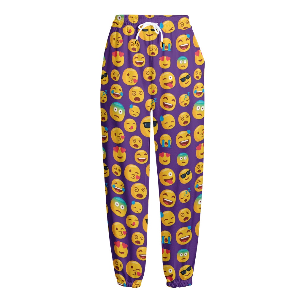 Purple Emoji Pattern Print Fleece Lined Knit Pants