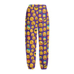 Purple Emoji Pattern Print Fleece Lined Knit Pants