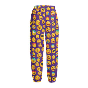 Purple Emoji Pattern Print Fleece Lined Knit Pants