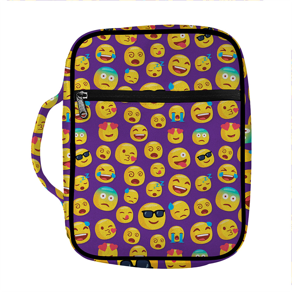 Purple Emoji Pattern Print Front Pocket Bible Bag