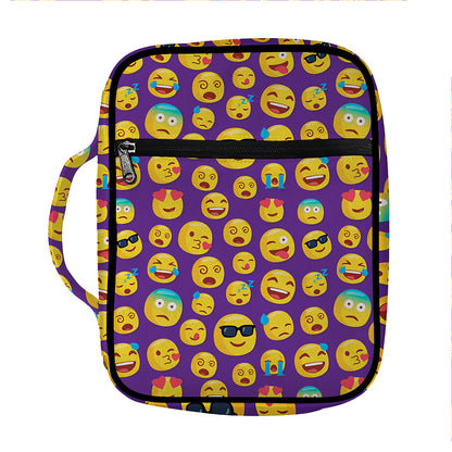 Purple Emoji Pattern Print Front Pocket Bible Bag