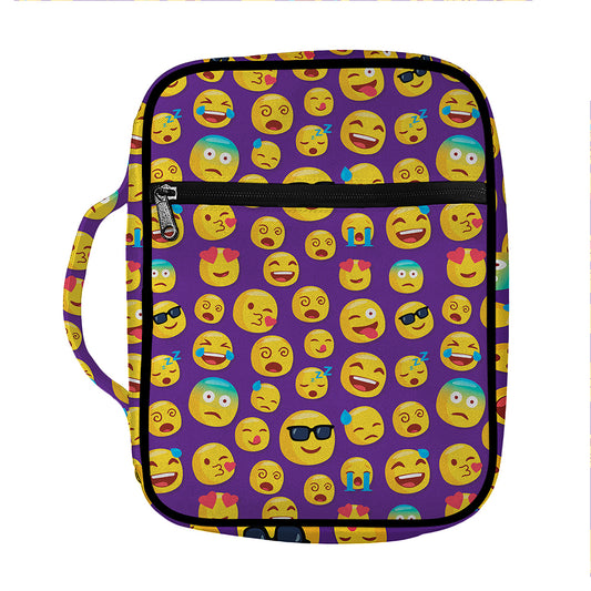 Purple Emoji Pattern Print Front Pocket Bible Bag