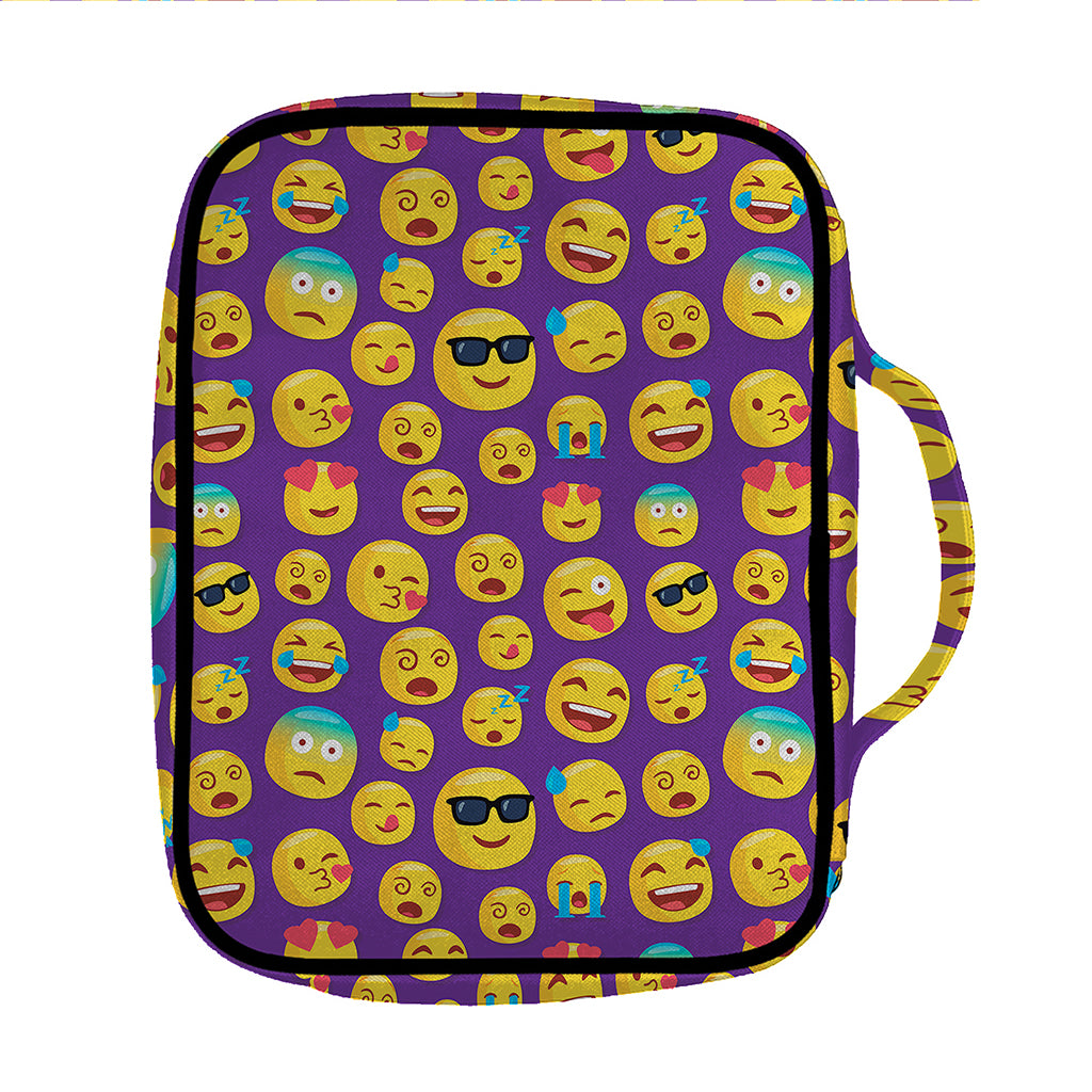 Purple Emoji Pattern Print Front Pocket Bible Bag