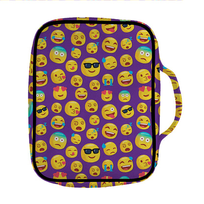 Purple Emoji Pattern Print Front Pocket Bible Bag