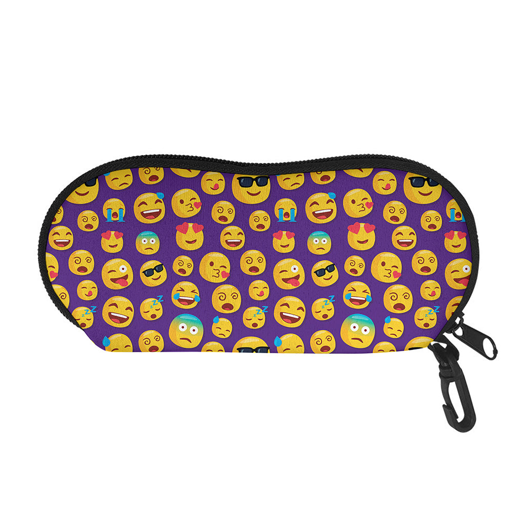 Purple Emoji Pattern Print Glasses Case