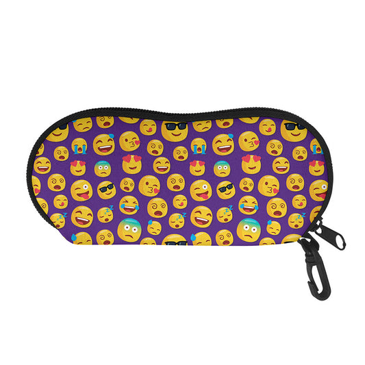 Purple Emoji Pattern Print Glasses Case