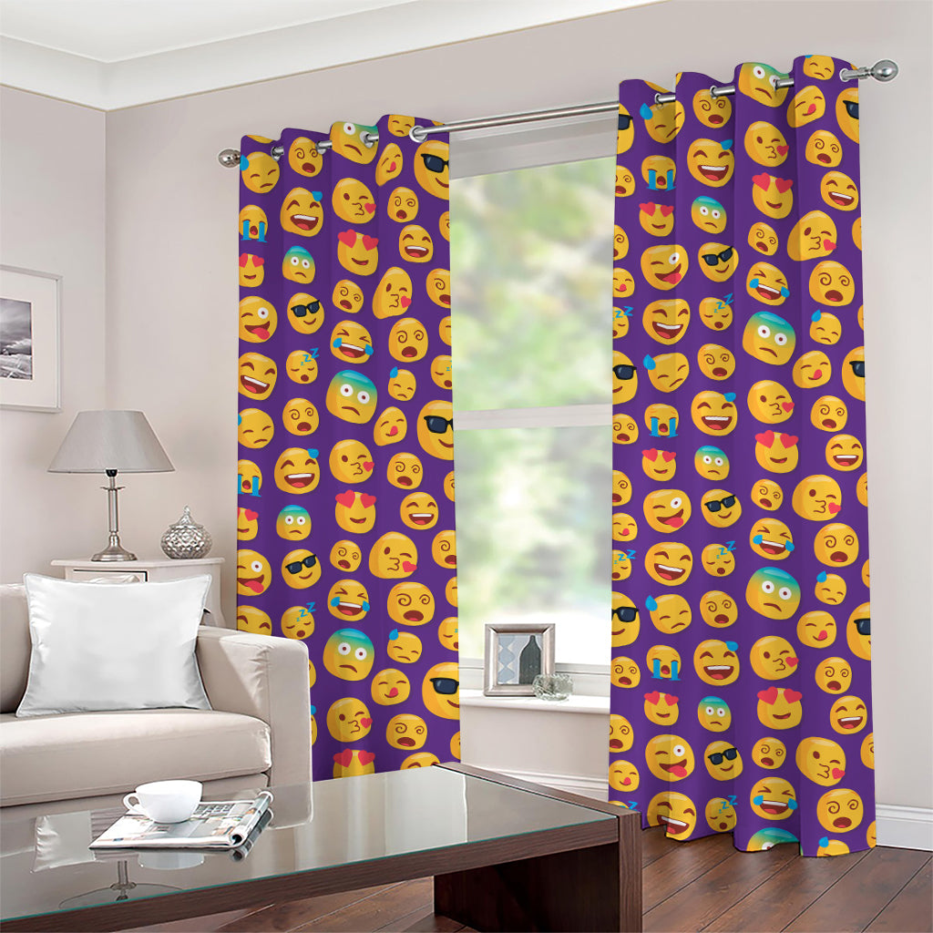 Purple Emoji Pattern Print Grommet Curtains