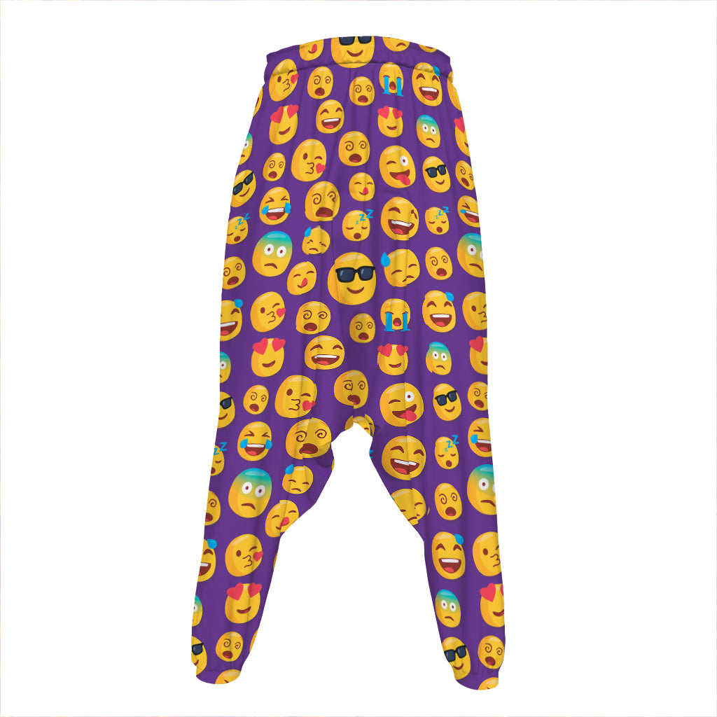 Purple Emoji Pattern Print Hammer Pants