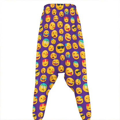 Purple Emoji Pattern Print Hammer Pants