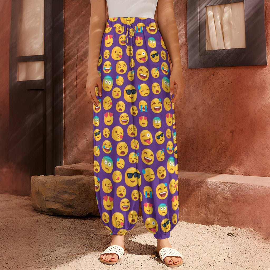 Purple Emoji Pattern Print Harem Pants