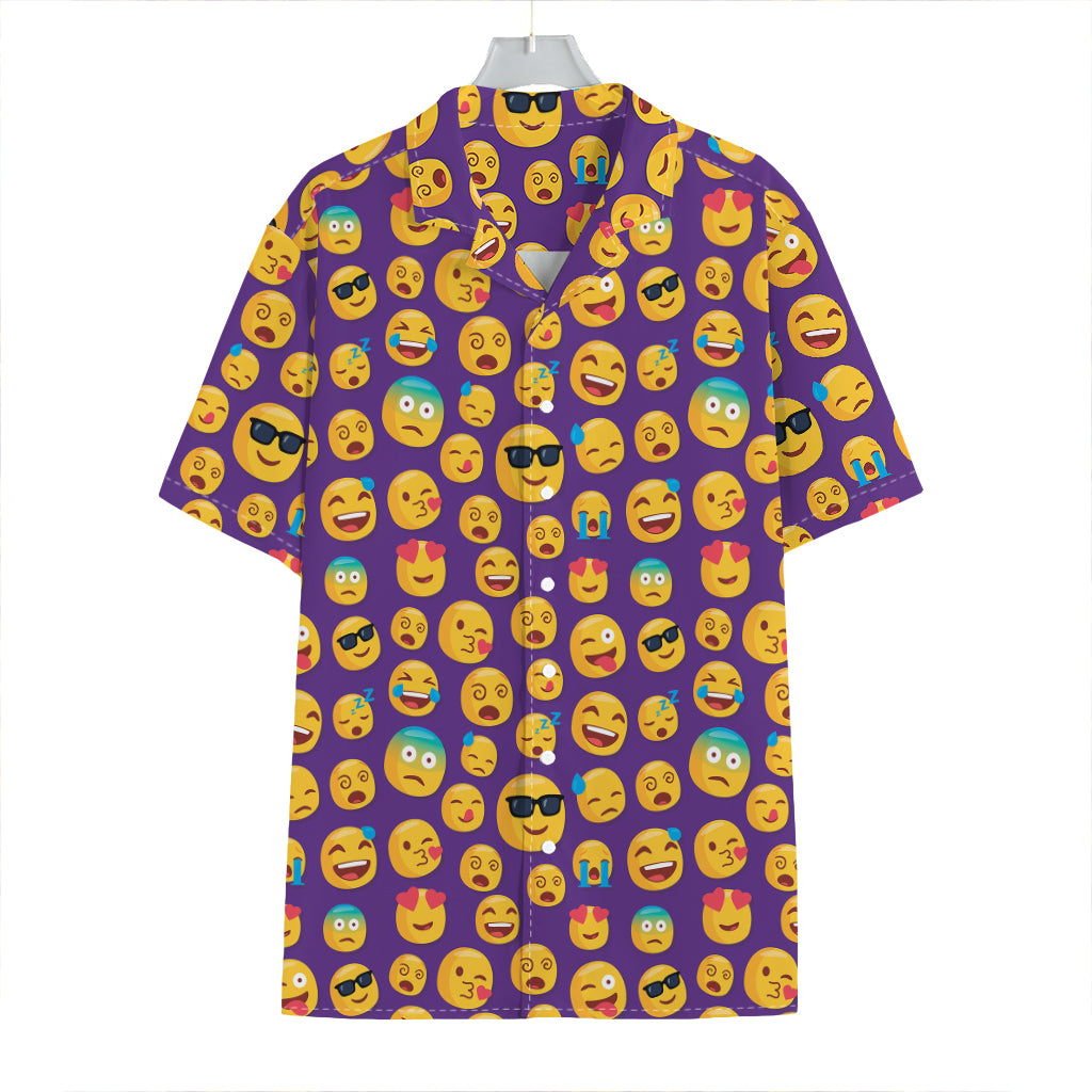 Purple Emoji Pattern Print Hawaiian Shirt
