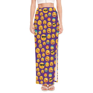 Purple Emoji Pattern Print High Slit Maxi Skirt