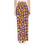 Purple Emoji Pattern Print High Slit Maxi Skirt