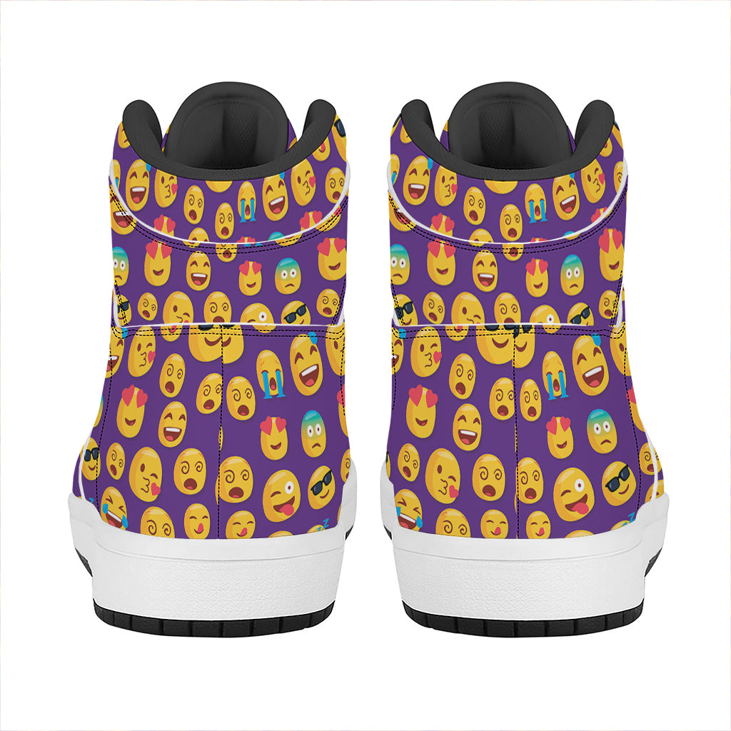 Purple Emoji Pattern Print High Top Leather Sneakers