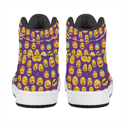 Purple Emoji Pattern Print High Top Leather Sneakers