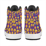 Purple Emoji Pattern Print High Top Leather Sneakers