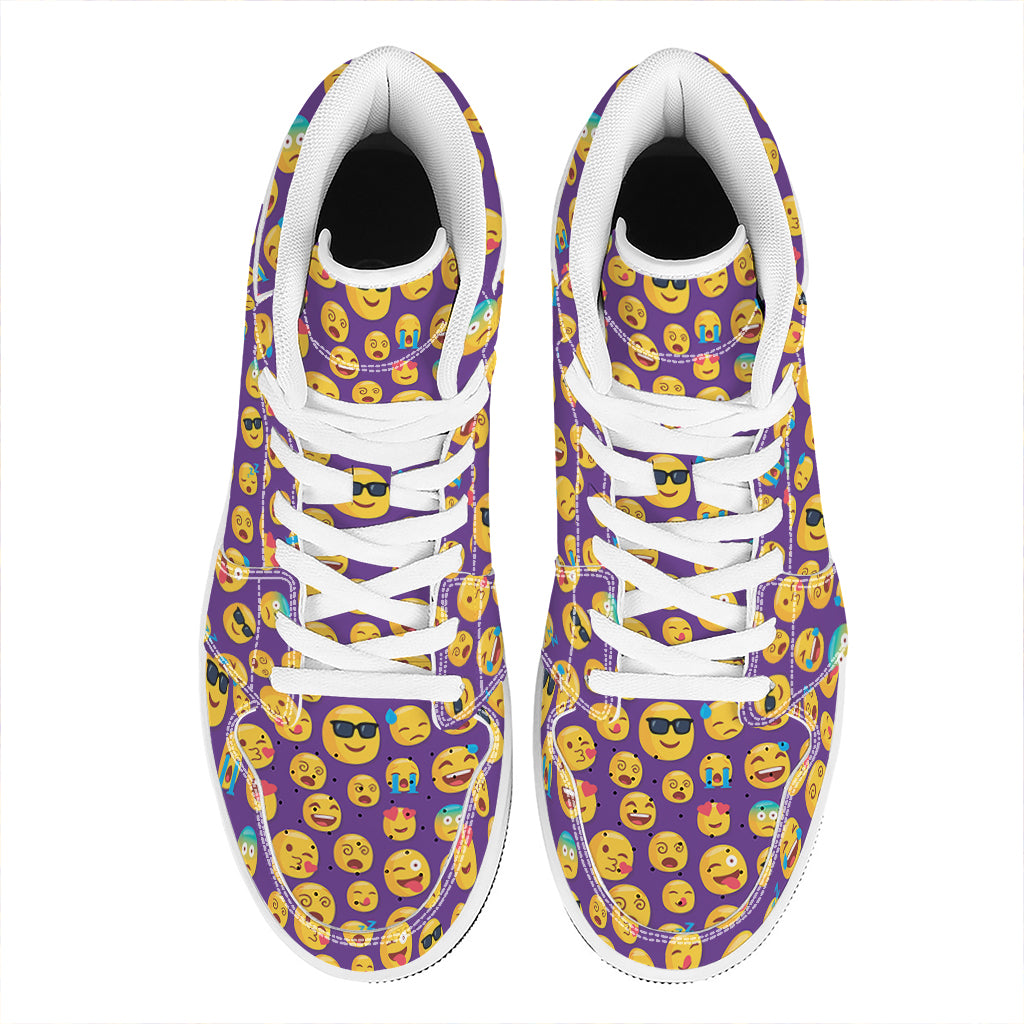 Purple Emoji Pattern Print High Top Leather Sneakers
