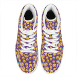 Purple Emoji Pattern Print High Top Leather Sneakers
