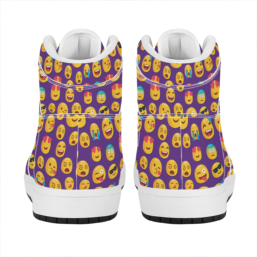 Purple Emoji Pattern Print High Top Leather Sneakers