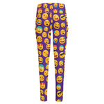 Purple Emoji Pattern Print High-Waisted Pocket Leggings