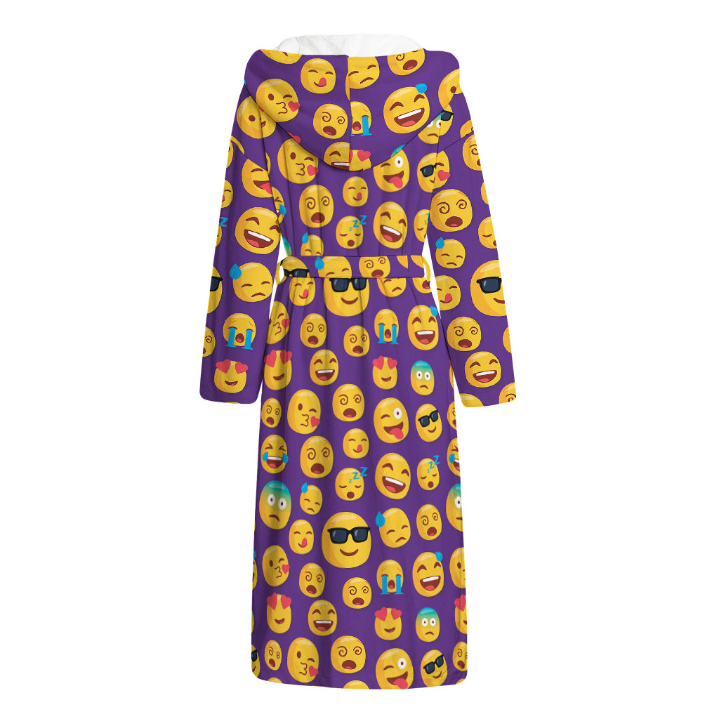 Purple Emoji Pattern Print Hooded Bathrobe