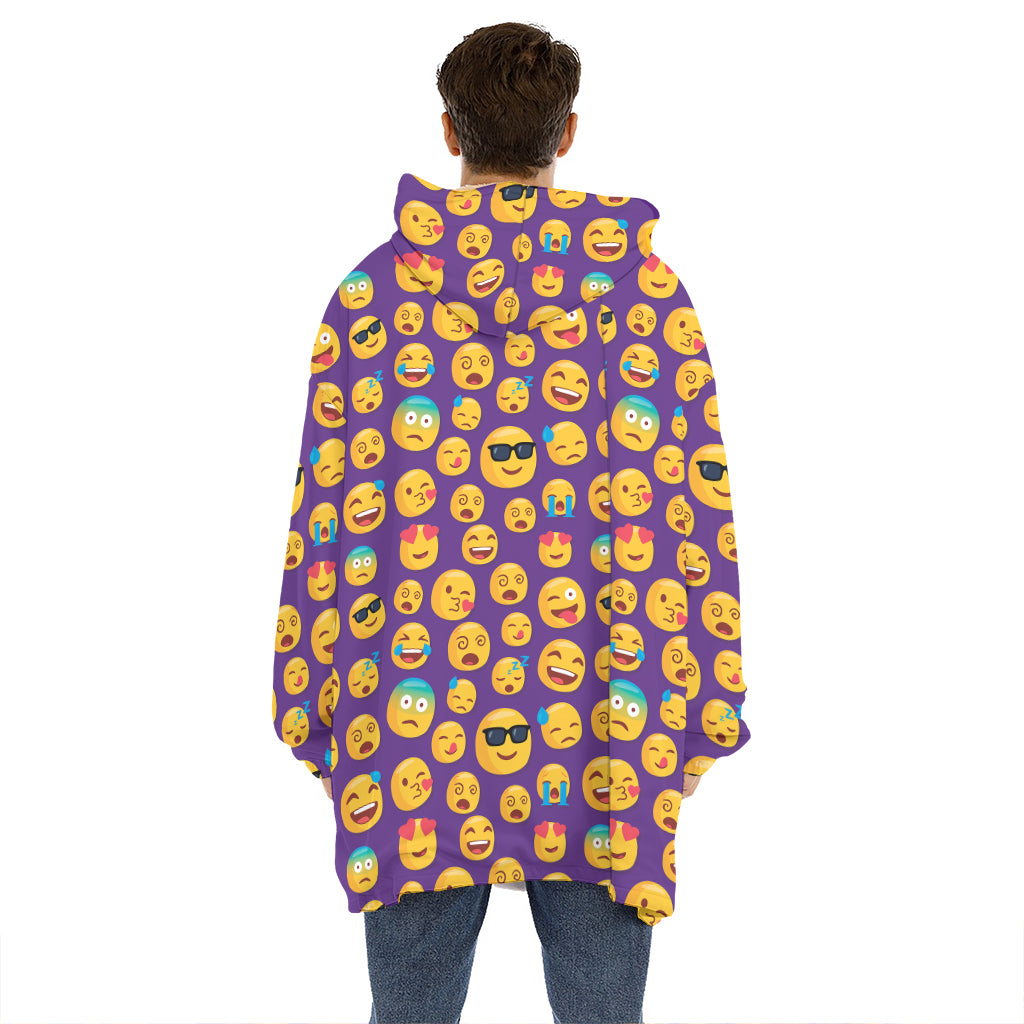 Purple Emoji Pattern Print Hoodie Blanket