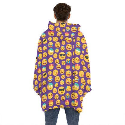 Purple Emoji Pattern Print Hoodie Blanket