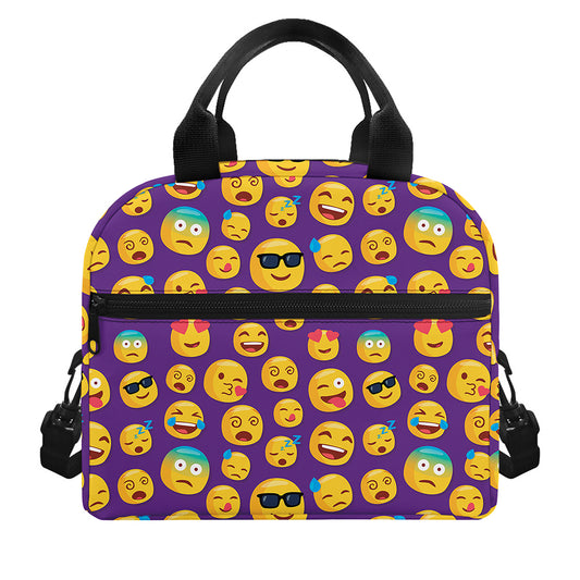 Purple Emoji Pattern Print Insulated Lunch Bag