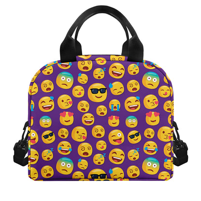 Purple Emoji Pattern Print Insulated Lunch Bag