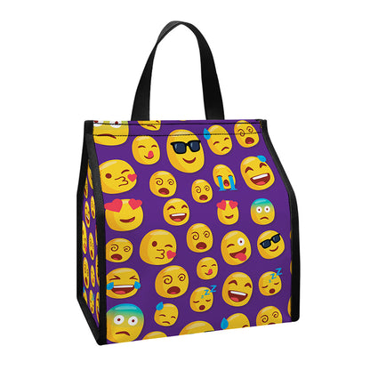 Purple Emoji Pattern Print Insulated Lunch Tote