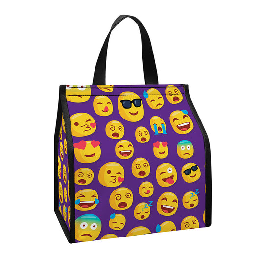 Purple Emoji Pattern Print Insulated Lunch Tote