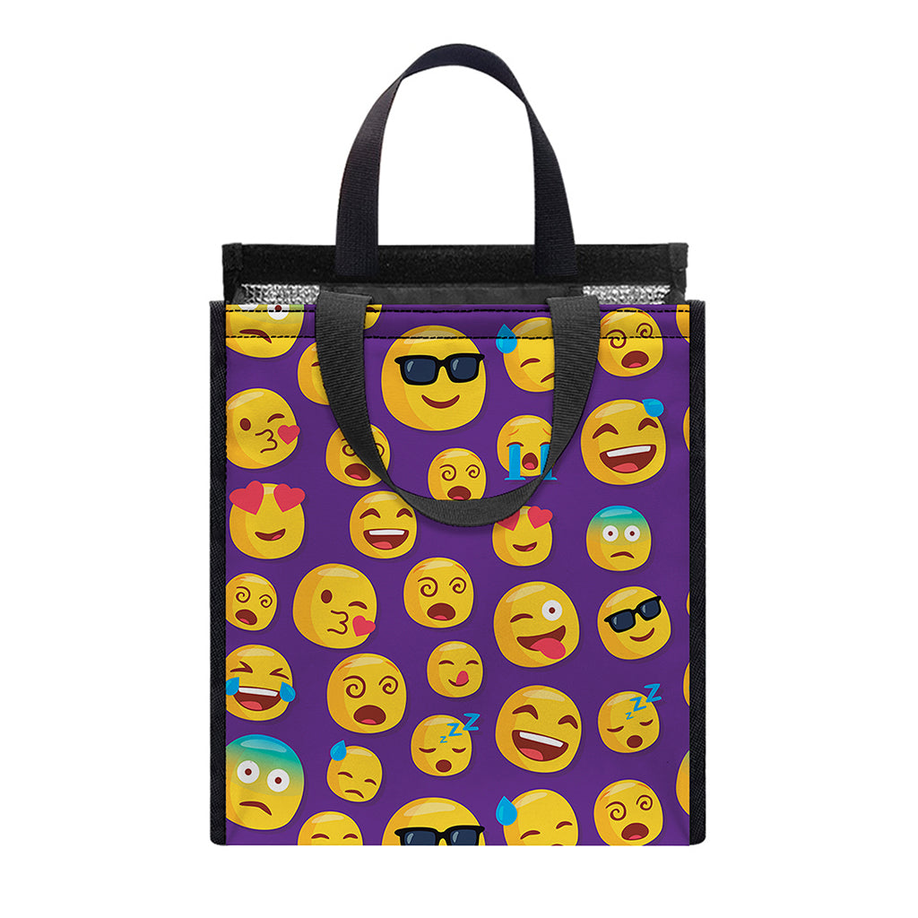 Purple Emoji Pattern Print Insulated Lunch Tote