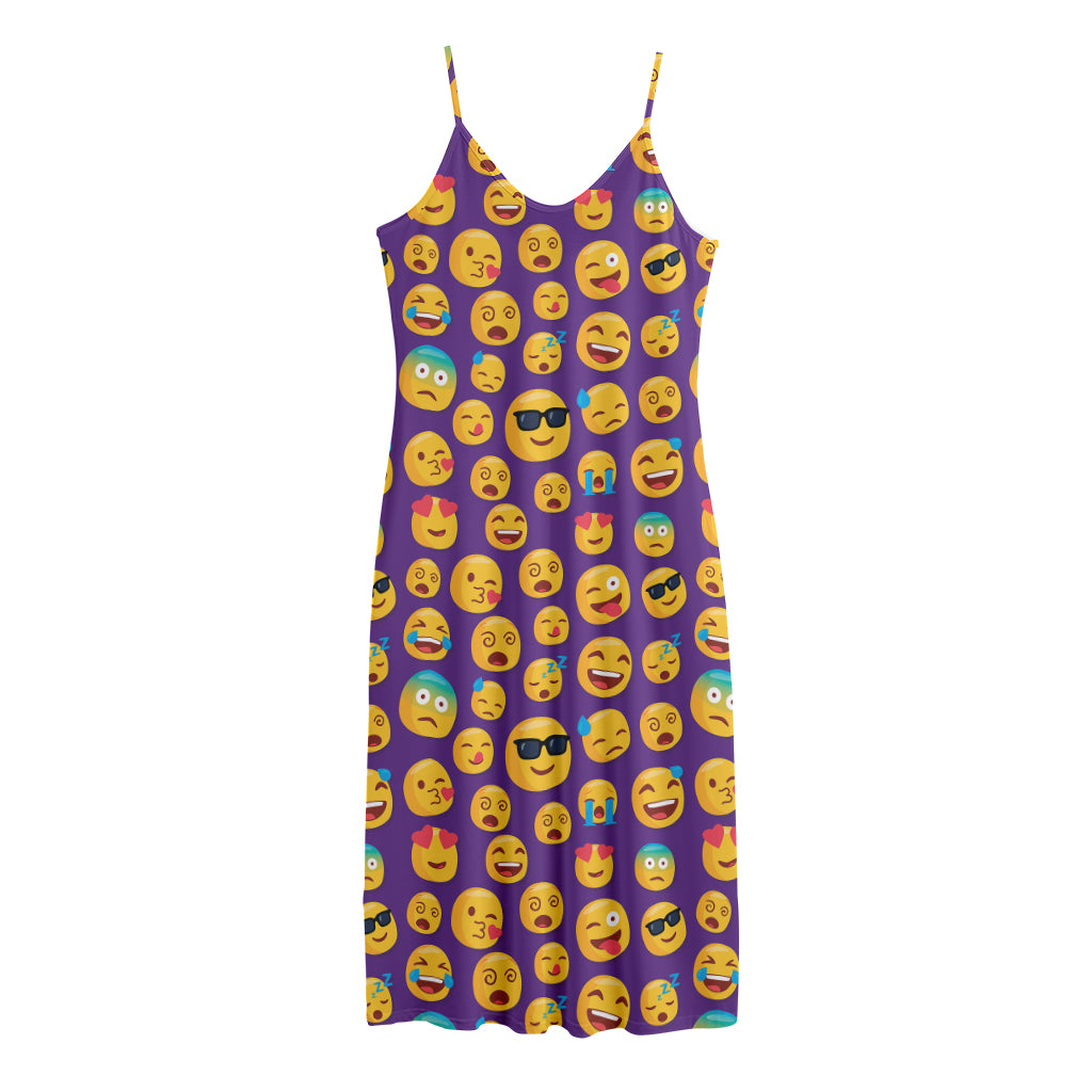 Purple Emoji Pattern Print Jersey Midi Cami Dress