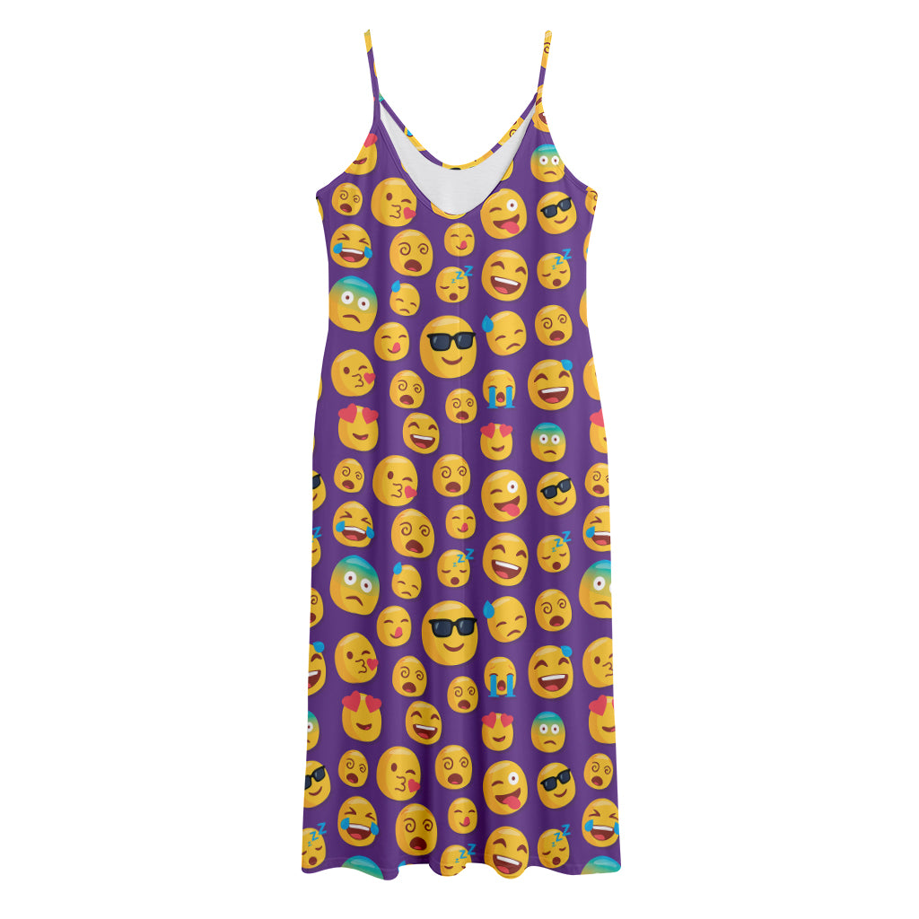 Purple Emoji Pattern Print Jersey Midi Cami Dress